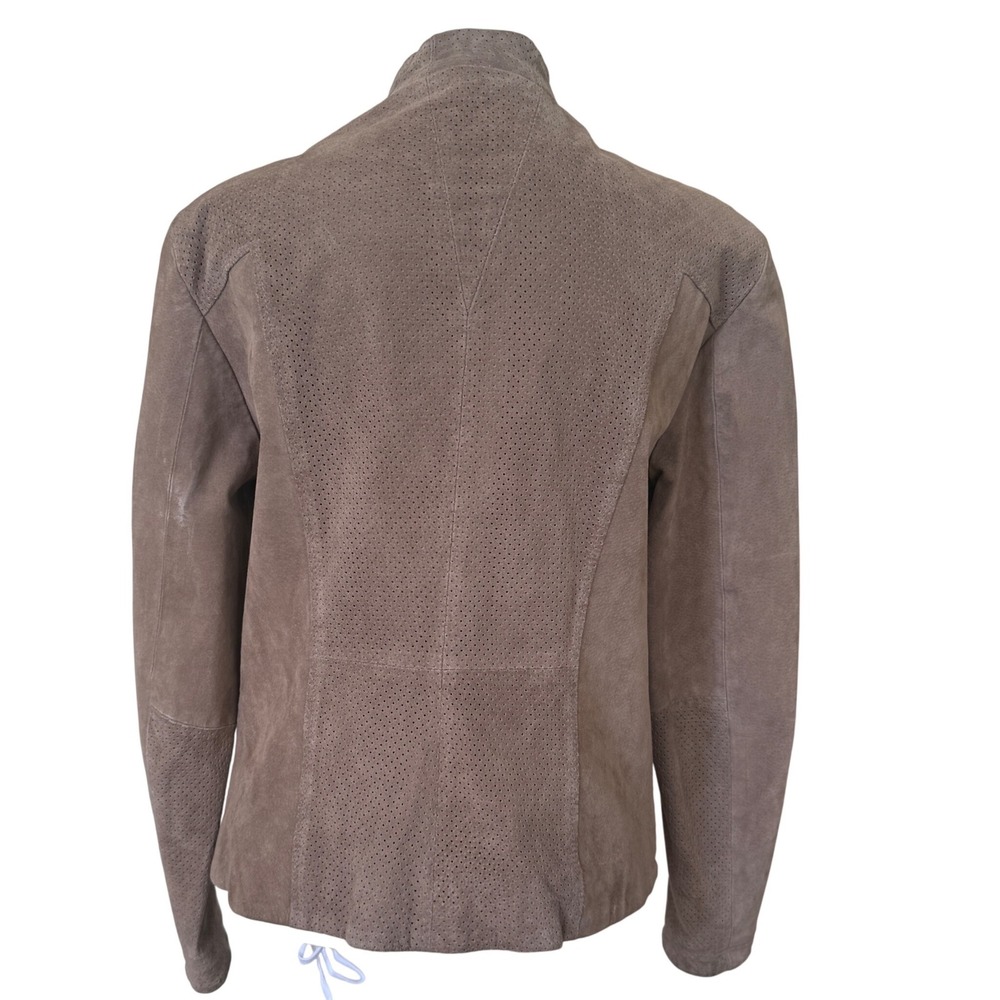 Queen Collection Taupe Suede Moto Jacket Perforated Gold Zip S View 3